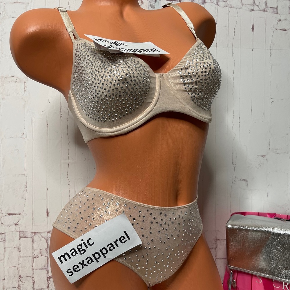 VS LUXE CRYSTALS 32 34 36 BRA M L PANTY SET EMBELLISHMENTS RHINESTONES BLING